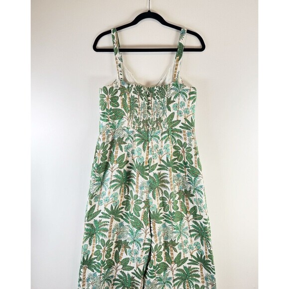 Boden Womens Jumpsuit Green Lola Palm Forest Linen V Neck Smocked Boho 8T Tall - Picture 6 of 10